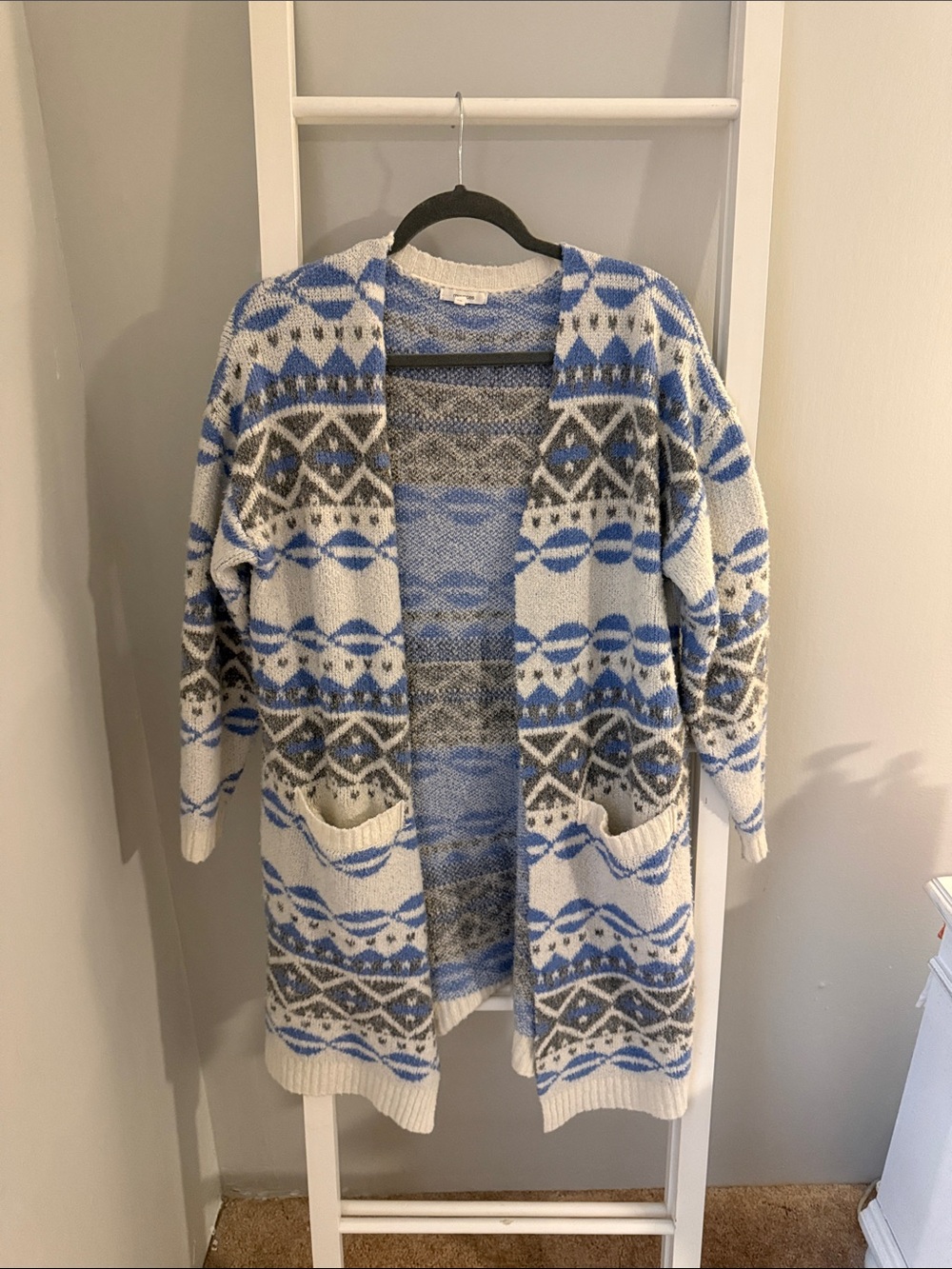 Maurices Blue and Gray Fair Isle Open-Front Cardigan
